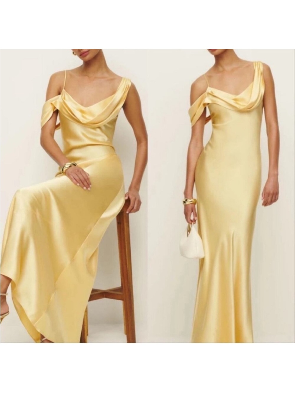 Reformation Ronda Asymmetric Cowl-Neck Silk Maxi Dress Size 4 NWT